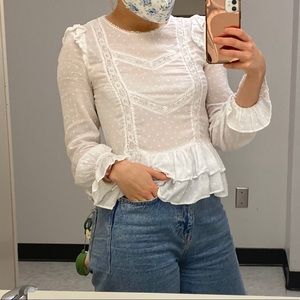 Dainty white long sleeve ruffled top